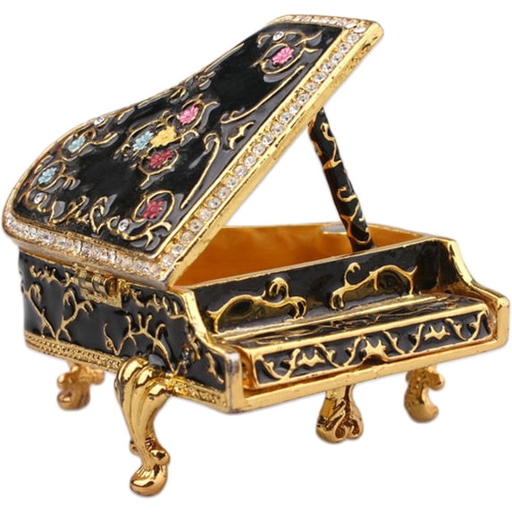 Jiibva Hand Painted Jewelry Box, Trinket Boxes Hinged, Enameled Piano Decorative Hinged Jewelry Trinket Box Rhinestone Jewelry Display Holder for Grils Women