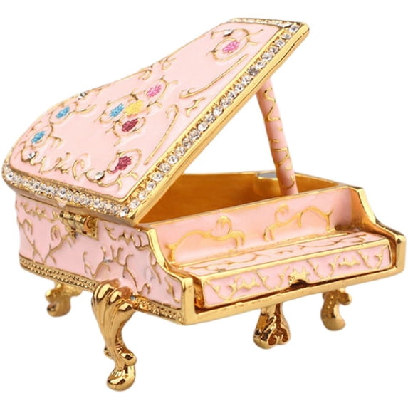 Jiibva Hand Painted Jewelry Box, Trinket Boxes Hinged, Enameled Piano Decorative Hinged Jewelry Trinket Box Rhinestone Jewelry Display Holder for Grils Women