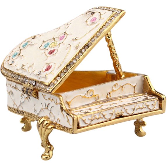 Jiibva Hand Painted Jewelry Box, Trinket Boxes Hinged, Enameled Piano Decorative Hinged Jewelry Trinket Box Rhinestone Jewelry Display Holder for Grils Women