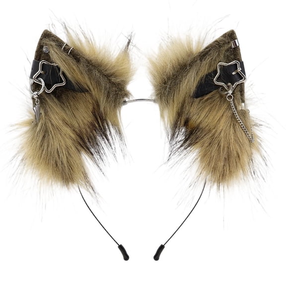 Jiibva Handmade Faux Fur Cat Ear Headband Cosplay Costume Party Cute Head Accessories for Halloween, Fluffy Wolf Fox Cat Ears Headband Costume Hair Hoop