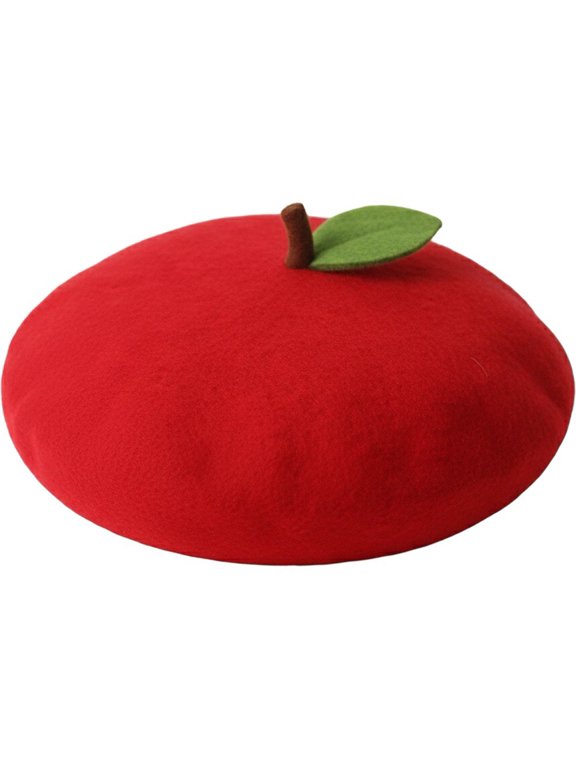 Kawaii Fruit Beret Hat Leaf Top French Cap Red 55-58cm 1Pc