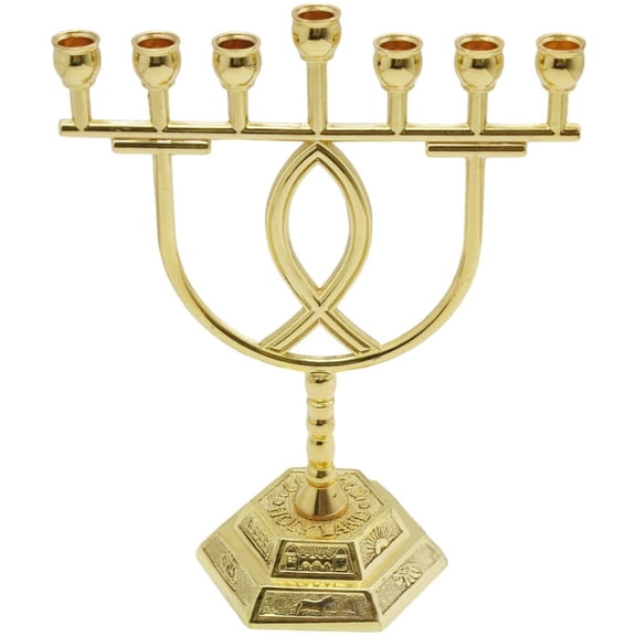 Jiibva Hanukkah Candlestick, Menorah Hanukkah Seven Head Golden Lamp Candlestick Vintage Menorahs Candle Holder For Chanukah Shabbat