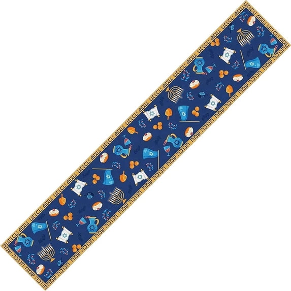 Jiibva Festive Embroidered Linen Table Runner, Holiday Season Dining Table Decoration with Geometric Pattern