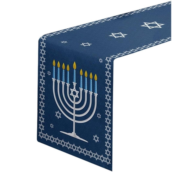 Jiibva Hanukkah Menorah Table Runner Star of David Chanukah Jewish Festival Holiday Fireplace Kitchen Dining Room Home Decoration