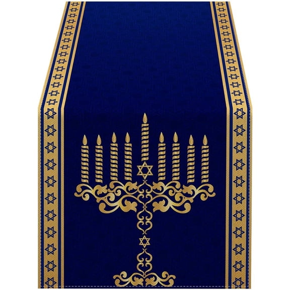 Jiibva Hanukkah Table Runner Chanukah Menorah Star of David Table Decor Jewish Holiday Party Kitchen Dining Home Decorations