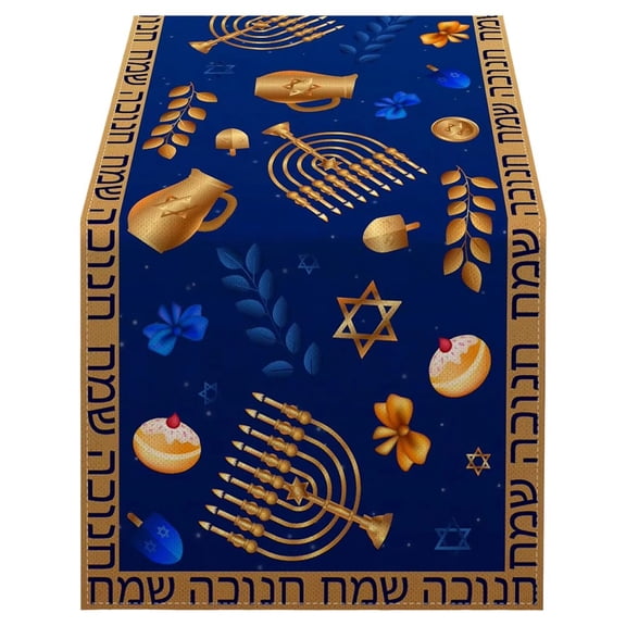 Jiibva Hanukkah Table Runner - Jewish Festival Holiday Party Kitchen Dining Home Decoration for Indoor Outdoor Home Party - Chanukah Menorah Star of David