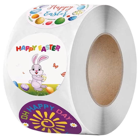Jiibva Happy Easter Paper Sticker 500pcs Cake Gift Decorative Self Adhesive Sticker Labels for Easter Party Bag Box Envelope Decoration