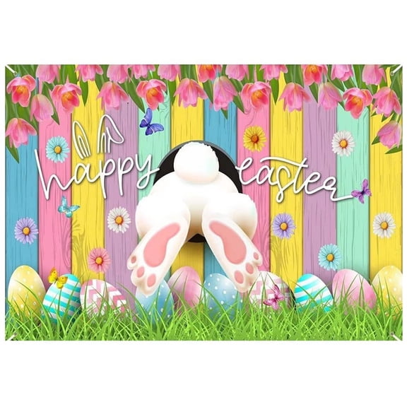 Jiibva Happy Easter Photography Backdrop Easter Decorations Background Colorful Easter Eggs Bunny Backdrop Wall Decor Easter Photography Background