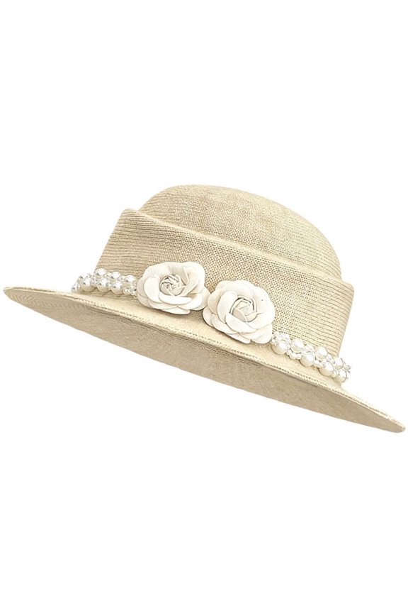 Hepburn Style Hat with Camellia Pearl Decor Elegant Cloche Hat Bridal Victorian Cap for Reception Bachelorette Accessory