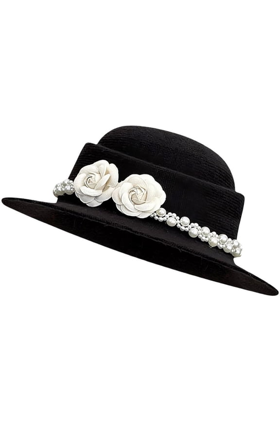 Hepburn Style Hat with Camellia Pearl Decor Elegant Cloche Hat Bridal Victorian Cap for Reception Bachelorette Accessory