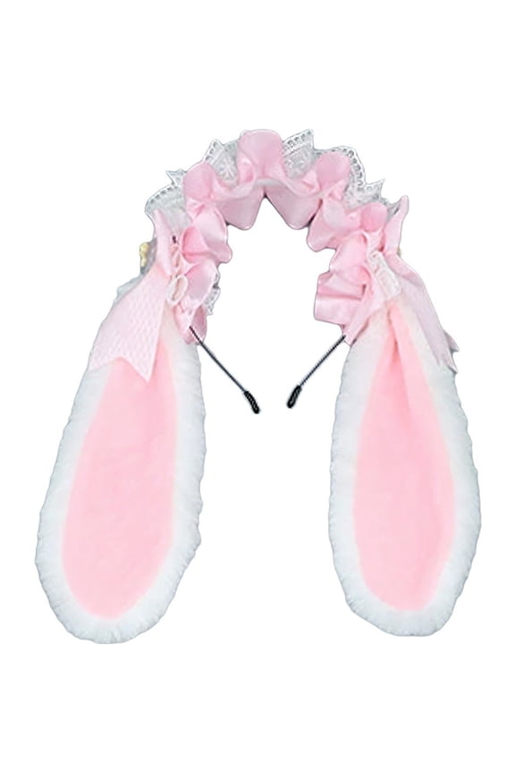 Japanese Bowknot Plush Bunny Hair Hoop Ribbon Lace Lolita Rabbit Ears Headband Furry Cute Cosplay Hair Bands Head Accessories