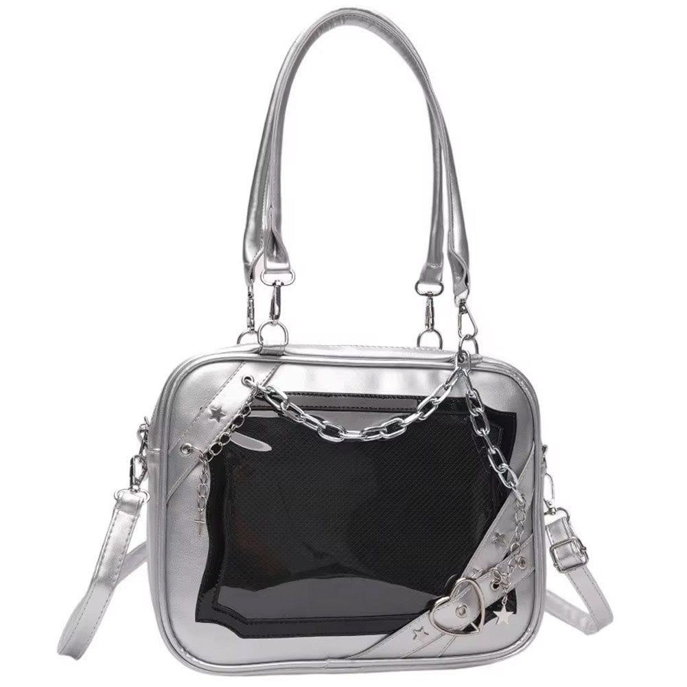 Jiibva Kawaii Ita Bag, Cute Y2k Star Heart Messenger Bag with Metal Chain, Aesthetic Tote Shoulder Crossbody Purse for Women individual(s)