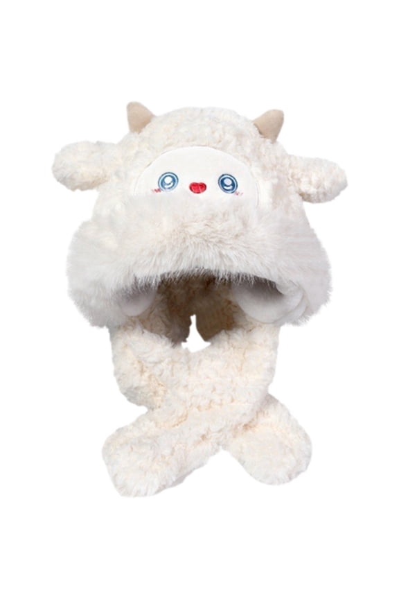 Kawaii Sheep Plush Hat Animal Scarf Hat Winter Ear Beanie Hats Windproof Cute Animal Cap Earflaps Snow Hat For Women