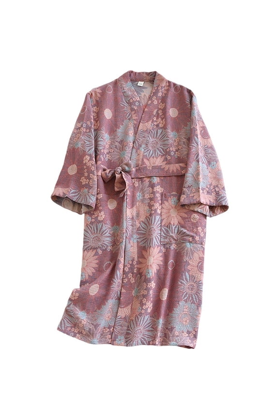 Kimono Dressing Gown Retro Style Couple Japanese Pajamas with Waist Belt Kimono Robe Home Casual Wear for Party Pyjamas