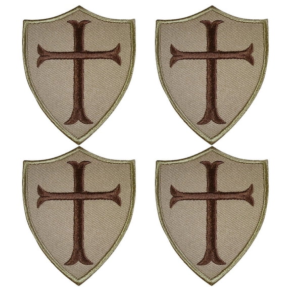Jiibva Knights Templar Cross Shield Hook & Loop Sewing Patch Set, 4Pcs Embroidered Appliques for Bags Gear 7.7x6.5cm