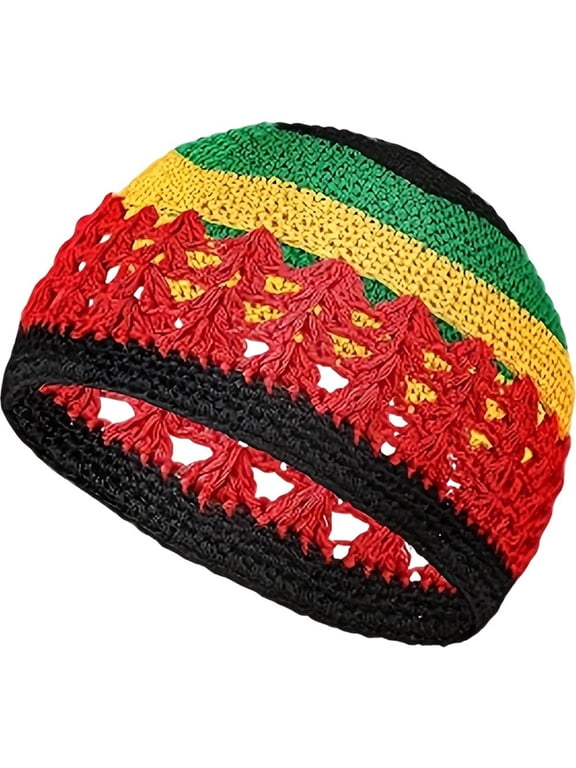 Knit Rasta Hat Slouchy Baggy Reggae Jamaican Cap Rainbow Colored Knitted Hat Hippie Beanie Hat Crochet Autumn Winter Cap