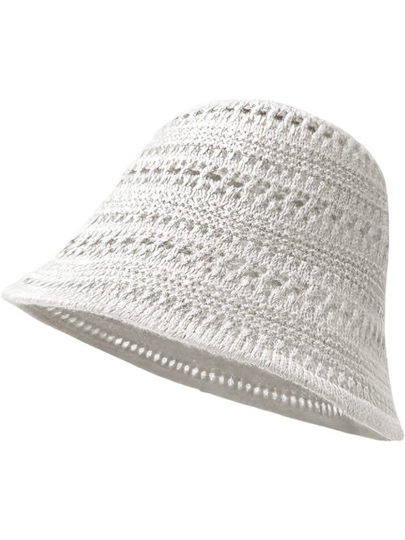 Knitted Bucket Hat Hollow Fishing Hat Stylish Sunshade Cap for Women Outdoor Summer Holiday Beach Vacation Traveling