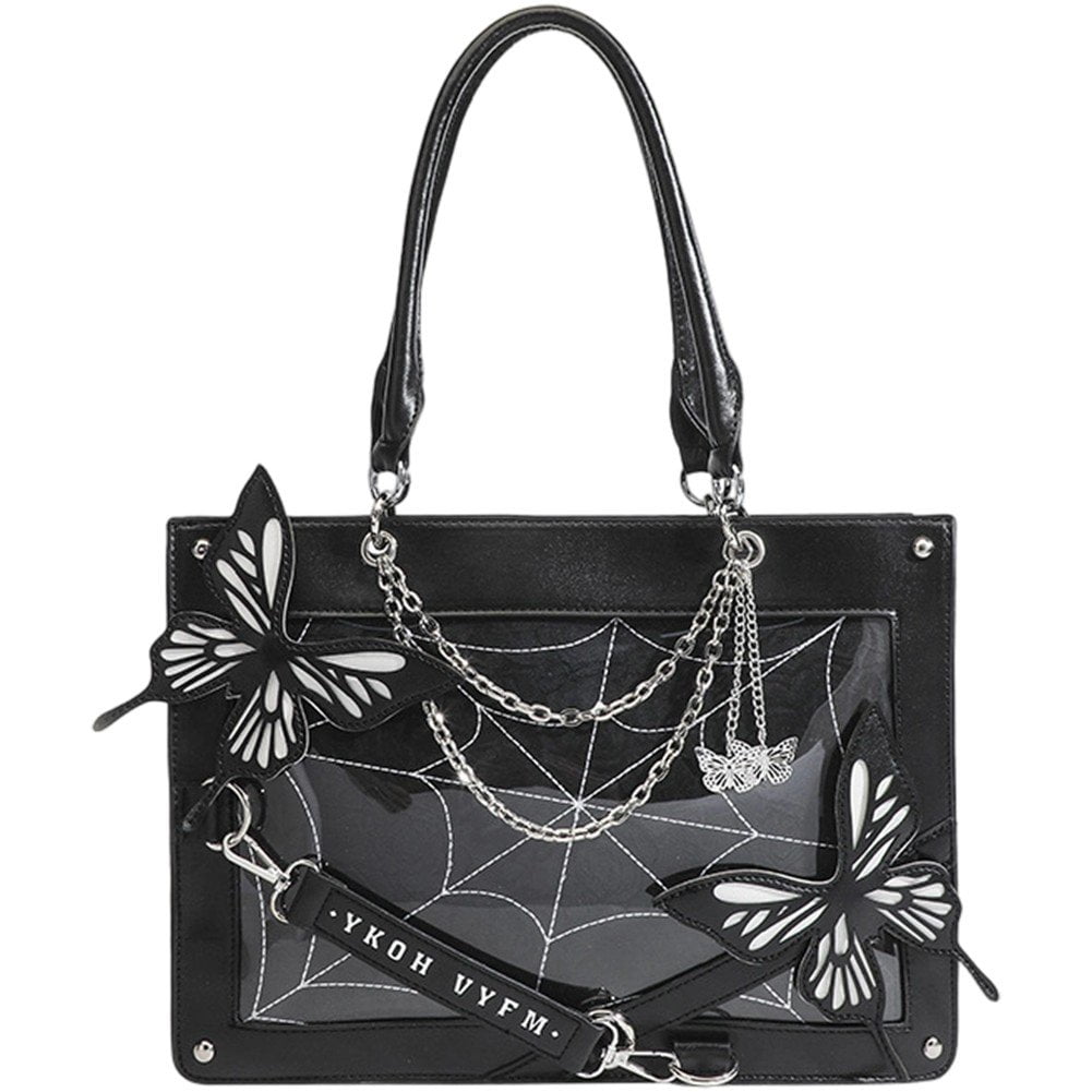 Jiibva Labyrinth Butterfly Spider Web Letter Chain Handbags DIY Transparent Ita Bag Lolita Gothic Tote Vintage Fashion Shoulder Bag