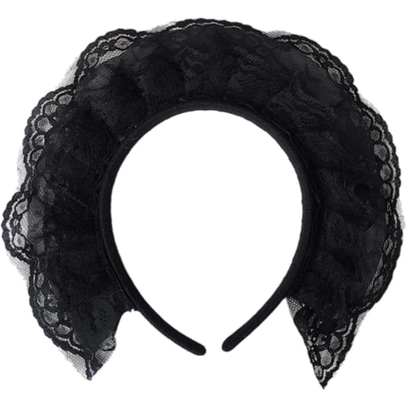 Jiibva Lace Hair Hoop Broadside Lace Headband Maid Headband Gothic Headband Retro Lolita Hair Hoop Wide Hair Hoop Lolita Maid Headband for Women