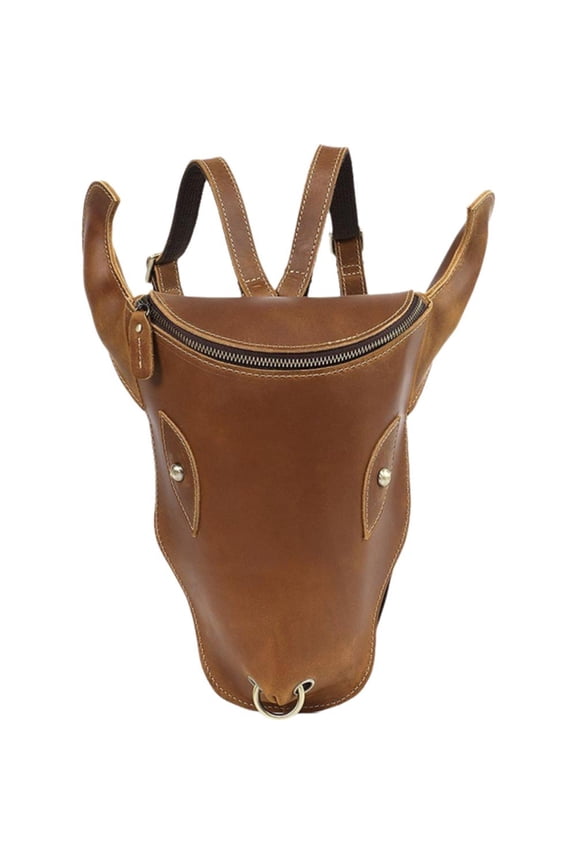 Leather Backpack for Men Vintage Bull Head Backpack Daypack Bag Handmade Cowhide Western Rucksack Travel Backpack