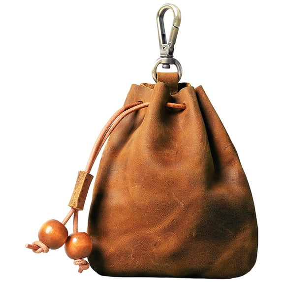 Jiibva Leather Coin Purse Multi-functional Leather Drawstring Pouch Keychain Drawstring Money Bag Key Pouch Cowhide Wallet For Men,Women