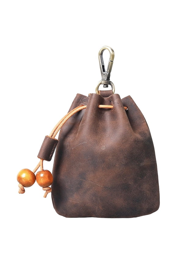 Leather Coin Purse Multi-functional Leather Drawstring Pouch Keychain Drawstring Money Bag Key Pouch Cowhide Wallet For Men,Women