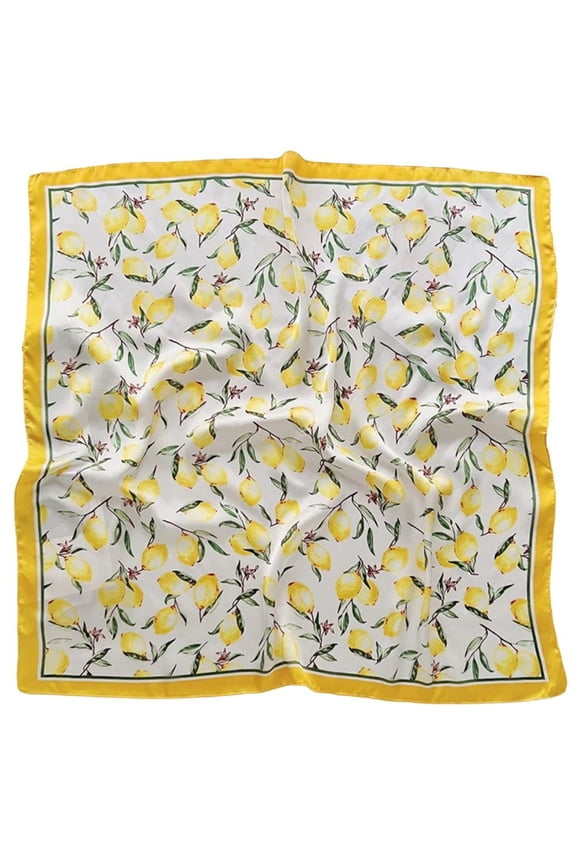 Lemon Print Silk Scarf, Retro Square Silk Scarves, Floral Printed Bandana Headscarf Wedding Neckerchief Accessories for Festival Rave Outfit Gifts 70*70cm