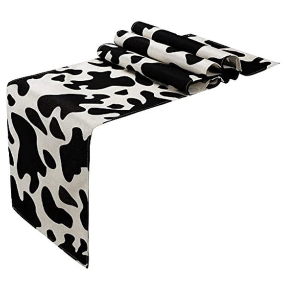 Jiibva Linen Cow Print Table Runner Farm Black and White Cowhide Tablecloth Cow Print Table Cloths for Parties Kitchen Western Barnyard Cowboy Birthday Home Table Decorations