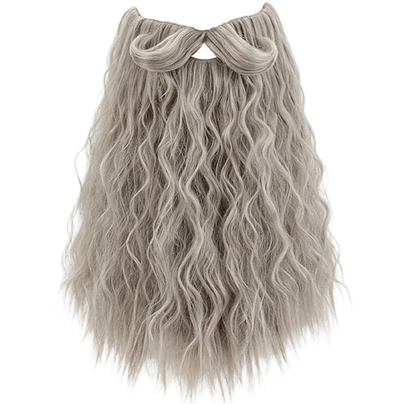 Jiibva Long Curly Wizard Beard Costume Fake Mustache Facial Hair Gray 17 Inch