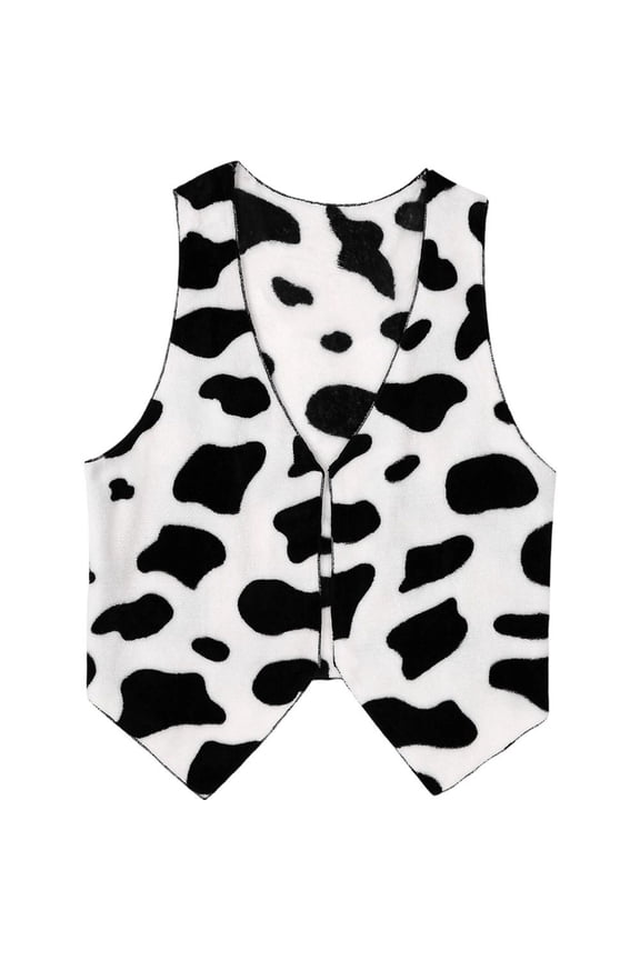 Men Cow Print Vest Flannel Short Waistcoat Sleeveless Open Front Vest Vintage Hippie Costume Vest for Festival Carnivals