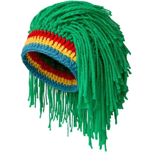 Jiibva Men Knit Hat With Hair - Funny Handmade Knitting Winter Beanie Rasta Dreadlocks