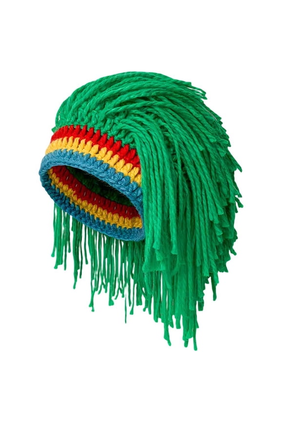 Men Knit Hat With Hair - Funny Handmade Knitting Winter Beanie Rasta Dreadlocks