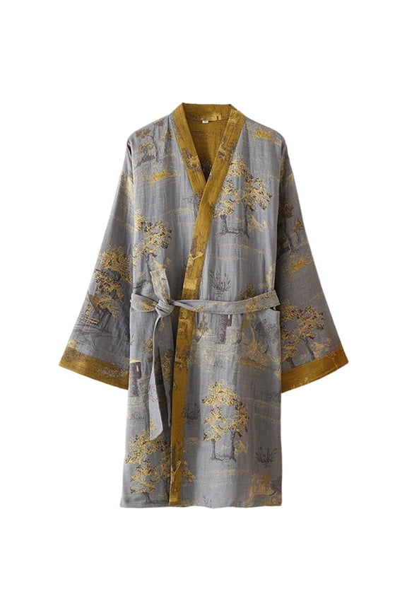 Men's Cotton Double Gauze Sleeping Robe Japanese Style Kimono Bathrobe Pyjamas Yukata