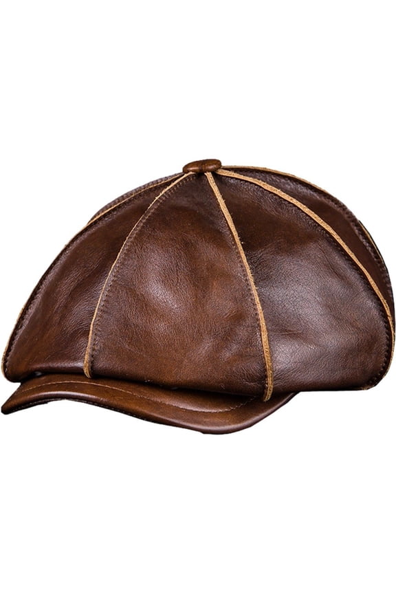 Men's Genuine Leather Warm Octagonal Cap Adjustable Newsboy Beret Elegant Cowhide Tongue Cap Fashion Flat Cap Fishing Hat