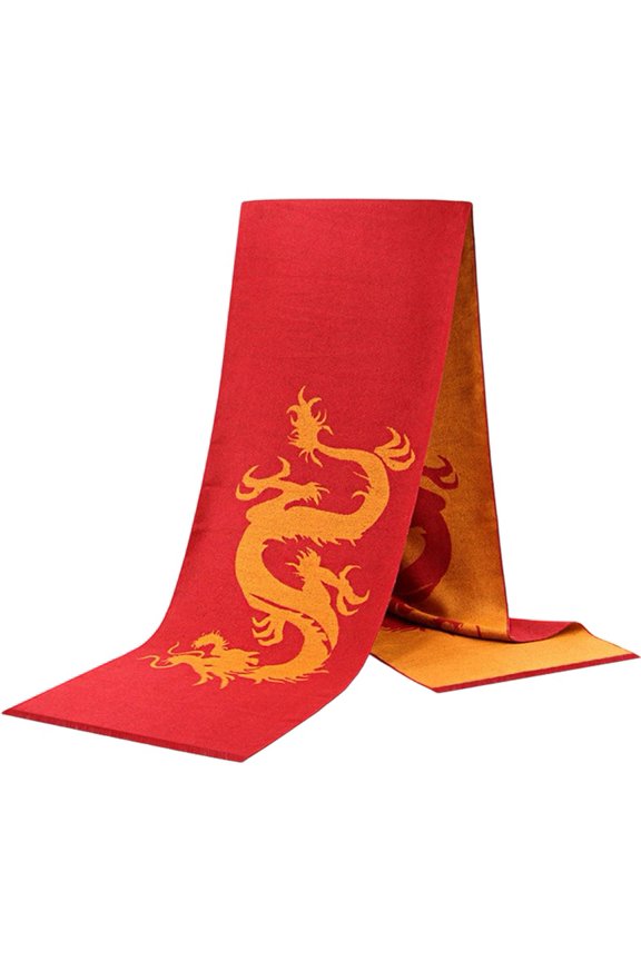 Men's Dragon Print Scarf, Polyester Long Pashmina-Style Scarf for Winter and Fall