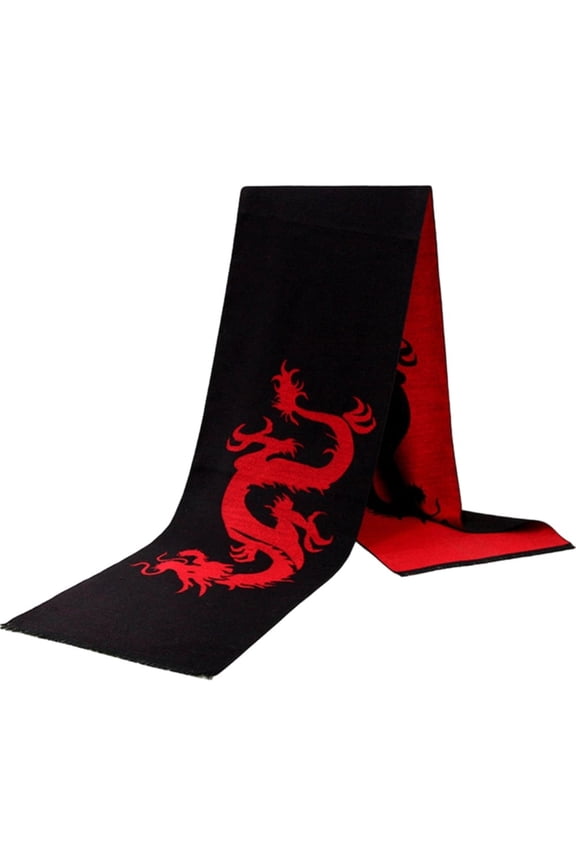 Men's Dragon Print Scarf, Polyester Long Pashmina-Style Scarf for Winter and Fall