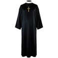 thumbnail image 1 of Jiibva Mens Priest Costume Robe with Gold Cross Necklace Black One Size, 1 of 7