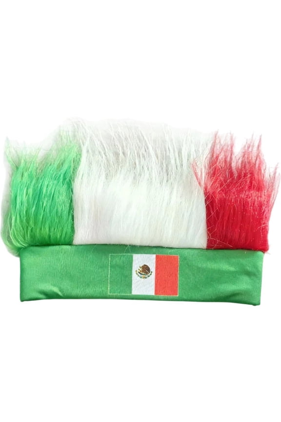 Mexico Flag Hairy Headband Hat Wigs Crazy Mexico Football Cheer Headwear Mexico Football Fans Hat Costume Accessories for Football Match