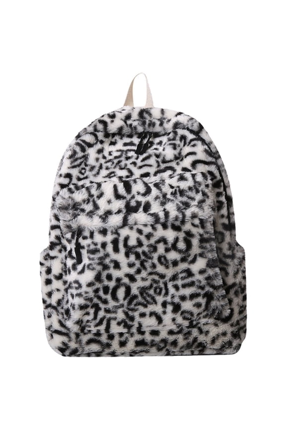 Mini Backpack Leopard Print Plush Backpacks Fashion Handbags Winter Large-capacity Satchel Shoulder Bag Purse Bag