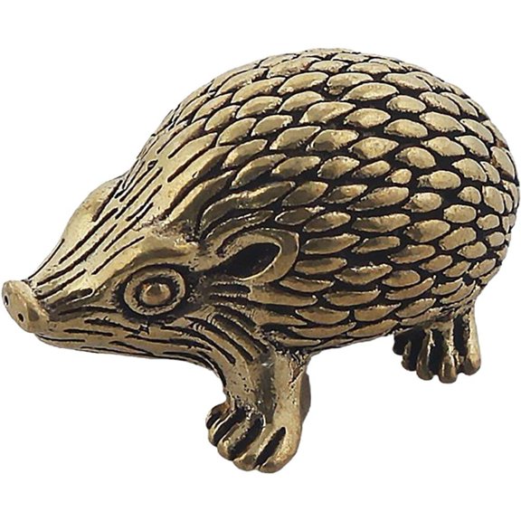 Jiibva Mini Brass Hedgehog Figurine Tiny Brass Animal Statue Vintage Animal Ornament for Home Office Desk Tea Table Decorative Home Decor