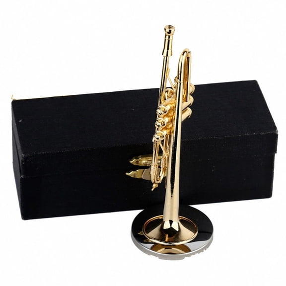Jiibva Miniature Trumpet Replica Mini Trumpet Boxed Top Grade Gift Mini Musical Instrument Model Golden Plated Instrument Model Musical Ornaments
