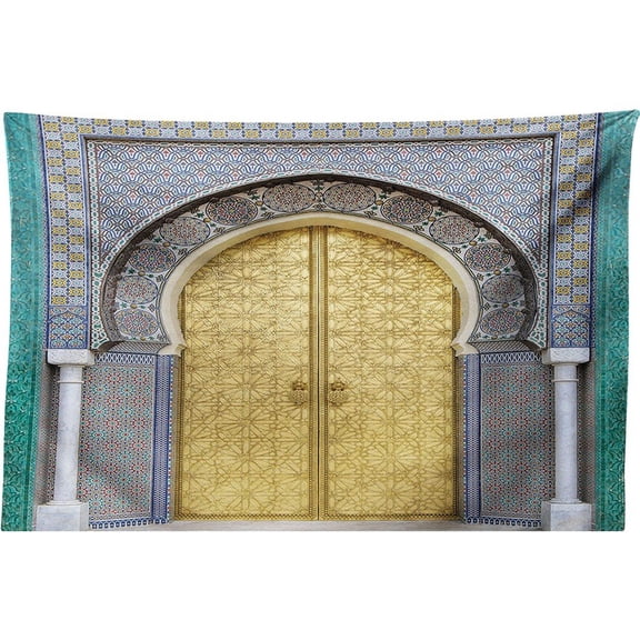 Jiibva Moroccan Aged Door Tapestry - Geometric Pattern Doorway Design Oriental Style Fabric Wall Hanging for Bedroom Living Room Dorm Decor