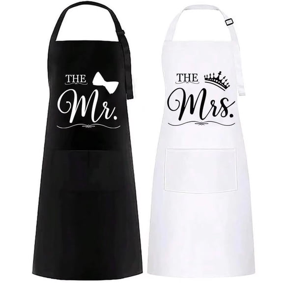 Jiibva Mr And Mrs Apron Set 2 Pack Adjustable Bib Apron with Pockets Bride Groom Cooking Kitchen Aprons for Women Men Chef Gift