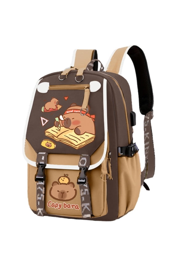 Multi-Compartment Capybara Backpack Nylon Large Capacity Cartoon Capybara Bag Kawai Capybara Daypacks