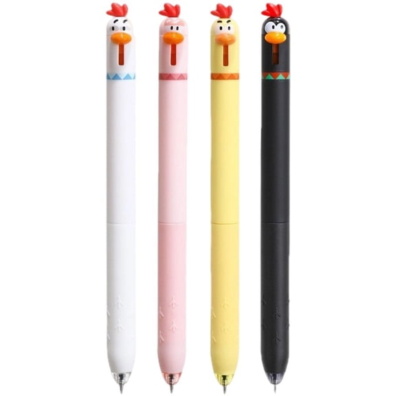 Jiibva Novelty Gel Pens for Littiles, 4 Pcs Cartoon Chicken Click Pen, Cute Animals Pens, 0.5mm Black Ink Writing Pens, Kawaii Pens for Office Supplies