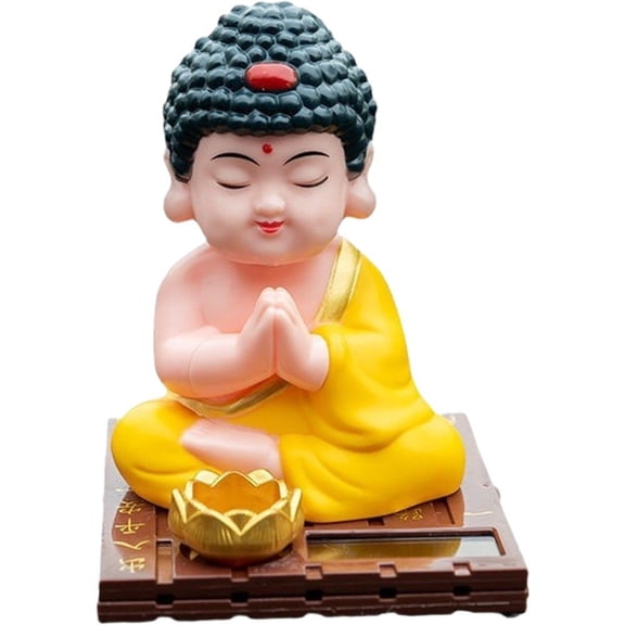 Jiibva Ornaments Bobbleheads for Car Dashboard Little Monk Figurine Solar Dancer Figure Toy Car Dashboard Ornament Solar Head Toys Happy Buddha Statue Zen Garden