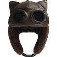 thumbnail image 1 of Jiibva PU Leather Bomber Hat Retro Windproof Plus Fluff Pilot Hat Lining Winter Ear Protection Hat Thickened Warm Trapper Hat with Earflaps, 1 of 7