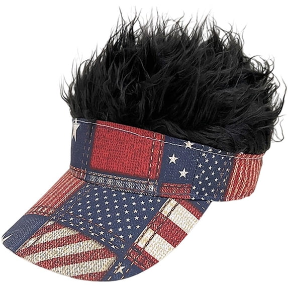 Jiibva Patriotic Wig Hat Retro Flag Wig Cap Spiked Hair Sun Hat for Funny Patriotic Costume Parties Outdoor Event Hair Accessory