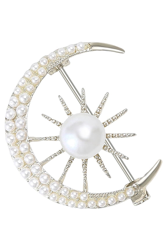 Pearl Sun Moon Brooch Lapel Pin Clothes Accessories Crescent Moon Planet Gold Plated Pins Dress Suit Backpack Hat Corsage Brooches for Women
