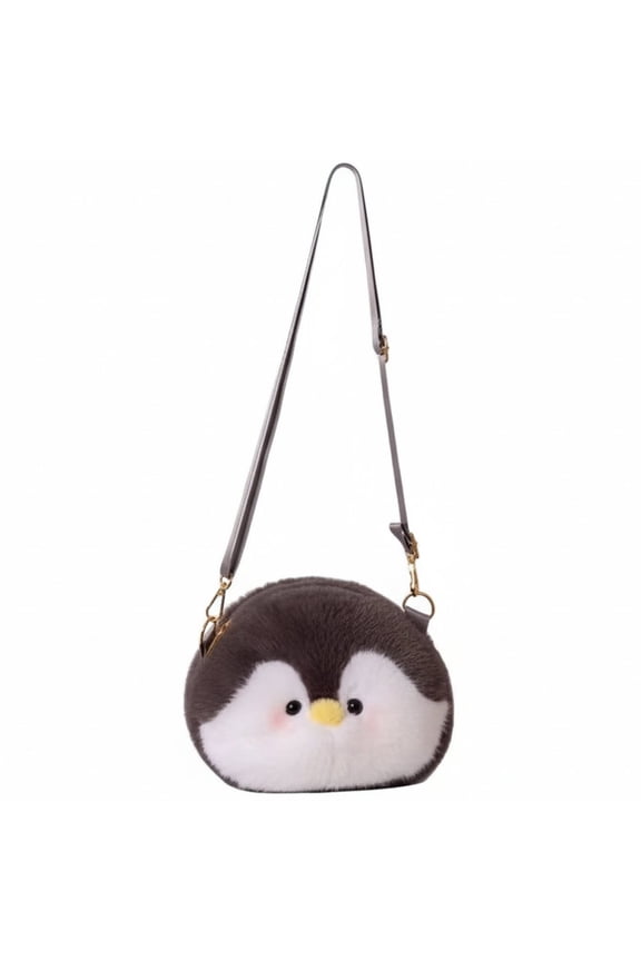 Penguin Crossbody Bag Plush Shoulder Purse Small Handbag with Adjustable Strap Cartoon Animal Shoulder Bag for Women